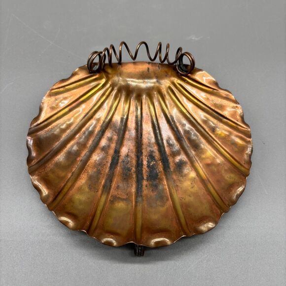 Vintage Gregorian Copper Shell Ashtray MCM Footed Dish Hand Forged Patina 530 - Picture 1 of 8